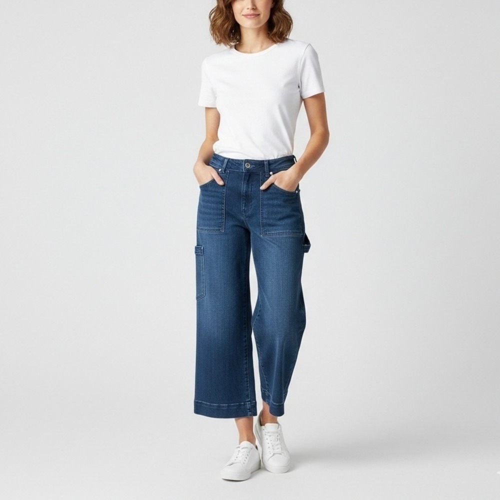Maeve Anthropologie Gardener Carpenter High Rise Wide Leg Crop Jeans Dark Sz 28